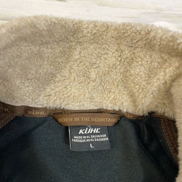Kuhl Alpenwurx Heavy Fleece Suede Jacket Berber Collar Full Zip Pockets Large - Picture 10 of 16